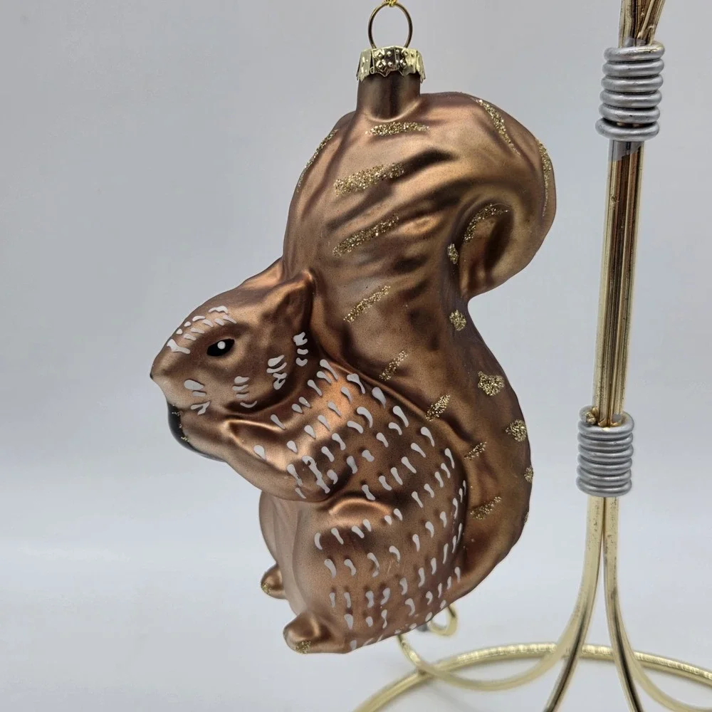 Big Bushy Tail Squirrel Blown Glass Christmas Ornament 4.25
